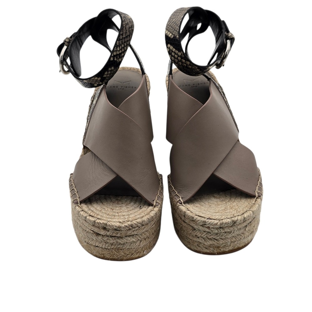 Marc Fisher LTD Espadrille Wedge Sandals Snake Print Leather Platform 7.5 Womens - Picture 8 of 12